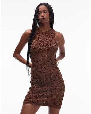 TOPSHOP Knitted Crochet Mini Dress - Brown