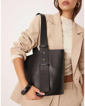 Mango 100% Leren Bucket Schoudertas - Zwart
