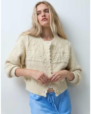 Reclaimed Vintage Crochet Cable Knit Cardi - Blue