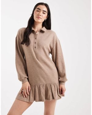 Miss Selfridge Brushed Rib Collar Detail Sweat Dress - Natural
