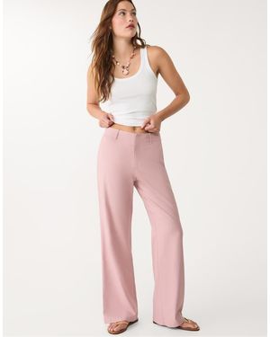 Stradivarius Linen Blend Straight Leg Trousers - Pink