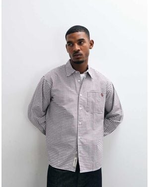 Jack & Jones Camisa De Manga Larga Bordada A Cuadros Burdeos-Marrón - Gris