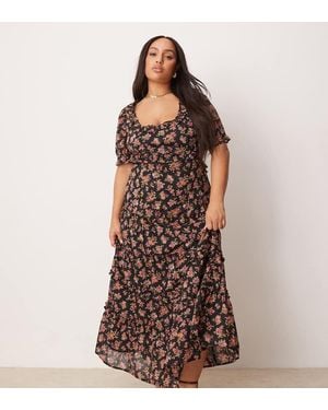 ASOS Asos Design Curve Sweetheart Neckline Midi Dress With Cut Out - Brown