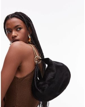 ASOS Hair On Real Leather Pouch Clutch With Gold Hardware - Black