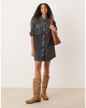 Roxy Tidal Moon Denim Long Sleeve Mini Shirtdress - Natural