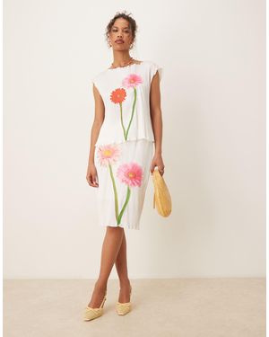 Tyler McGillivary Hazel Crinkle Flower Motif Midi Skirt Co-ord - Natural