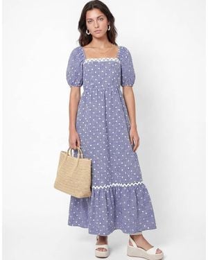 Lovedrobe Gingham & Polka Dot Short Sleeve Midaxi Dress - Blue