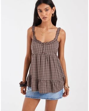 Hollister Babydoll Tunic Top With Tie Back Detail - Purple