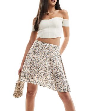 Wednesday's Girl Zwierige Mini Rok Van Kaasdoek Met Fijne Bloemenprint - Naturel