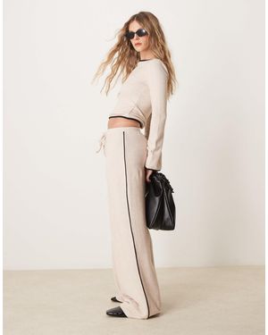 ASOS Wide Leg Brushed Trouser With Piping Detail Co Ord - Natural