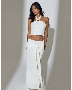 South Beach Falda Larga Con Lazada Colgante De Tejido Texturizado De -Blanco - Gris