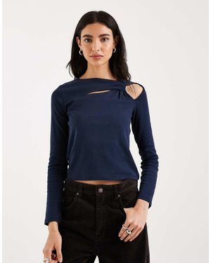 Mango Teen Knot Detail Long Sleeve Top - Blue