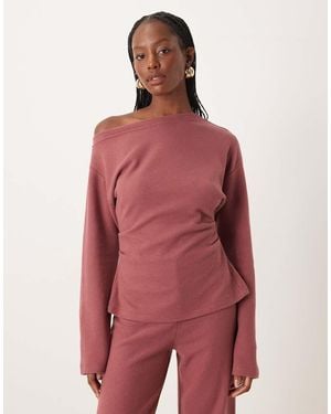 ASOS Supersoft Corset Waist Off Shoulder Tee - Red