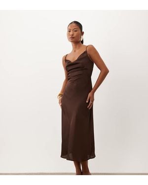 New Look Satin Cowl Neck Midi Dress - Brown