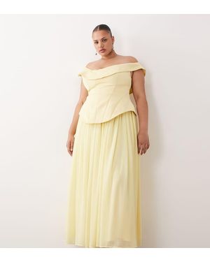 ARRANGE Curve Fallen Shoulder Structured Maxi Dress With Full Skirt - Natural