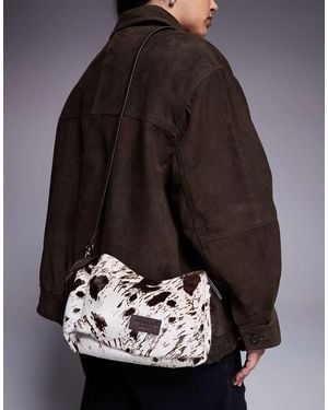 River Island Cow Print Leather Pony Hair Crossbody Bag - Brown