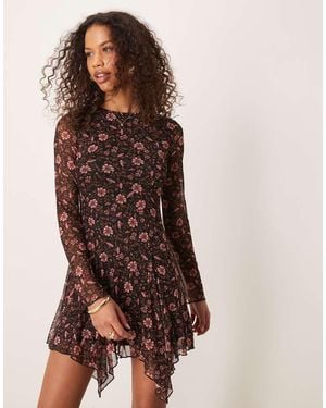 New Look Mesh Long Sleeve Mini Dress - Brown