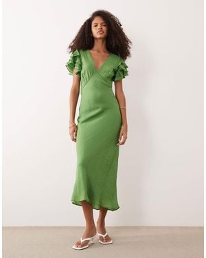 Nobody's Child Layla Ruffle Cap Sleeve V-Neck Midi Dress - Green