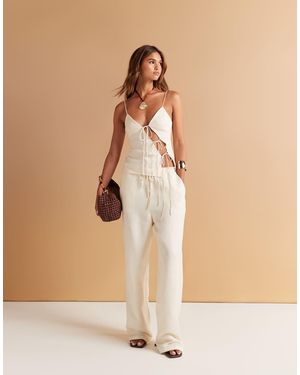 Lioness La Palma Linen Blend Tie Waist Wide Leg Trousers Co-ord - Natural