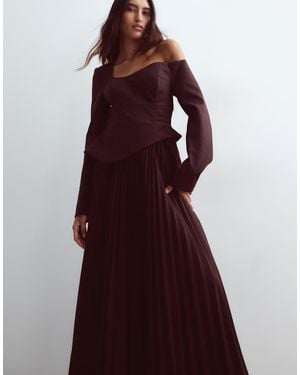 ARRANGE Structured Wave Neckline Maxi Dress With Pleated Skirt - Purple