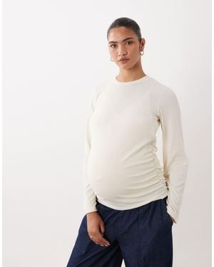 Mama.licious Mamalicious Maternity Long Sleeve Ruched Detail T-shirt - White