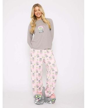 Loungeable Pijama De Pantalones Y Top De Manga Larga Con Estampado "Pamper Paws" De - Gris