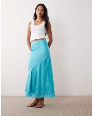 ASOS Falda Maxi De Cola De Sirena Con Bajo De Encaje En - Azul