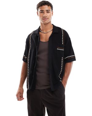 Redefined Rebel Chemise coupe carrée en maille avec détails contrastants - Noir