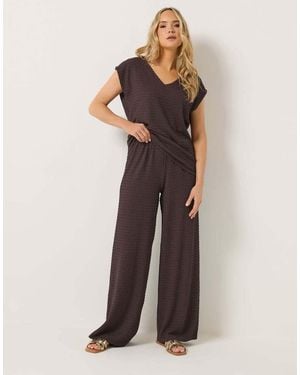 Long Tall Sally Textured Wide Leg Trousers - Brown