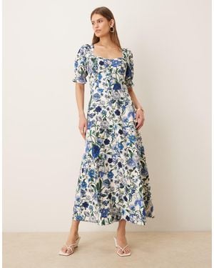 Hope & Ivy Button Detail Split Front Midi Dress - Blue