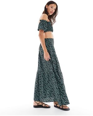 Wednesday's Girl Ditsy Floral Tiered Maxi Skirt - Green