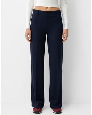Bershka Petite Wide-Leg Tailoring Trousers - Blue