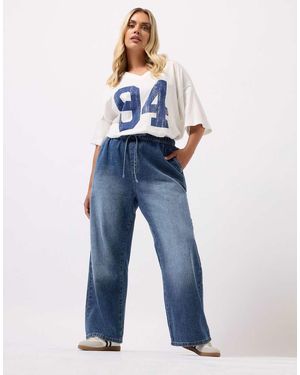 Yours Clothing Drawstring Wide Leg Jeans - Blue