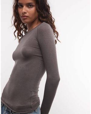 Weekday Weiches, leicht transparentes langarm-t-shirt - Braun