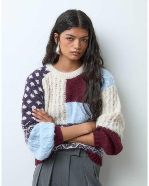 Vero Moda Oversized Chunky Patchwork Knitted Jumper - Grey