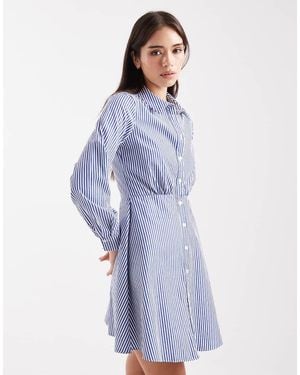 New Look Striped Skater Shirt Mini Dress - Blue