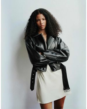 Pull&Bear – e bikerjacke aus lederimitat - Schwarz