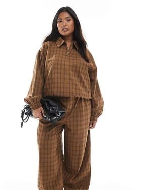 ASOS Asos Design Curve Textured Barrel Leg Pull On Trousers Co-ord With Seam Detail - Brown