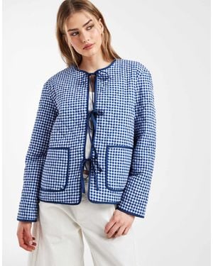 Pieces Tie Front Quilted Jacket - Blue