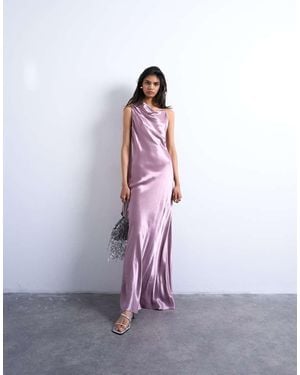 TOPSHOP Ruched Side Midi Dress With Drape Back Detail - Purple