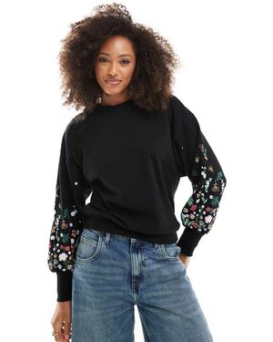 ONLY Maglione Girocollo Con Maniche A Fiori - Nero