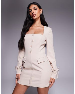 Kaiia Exclusive Square Neck Bow Cuff Detail Tailored Blazer Mini Dress - White