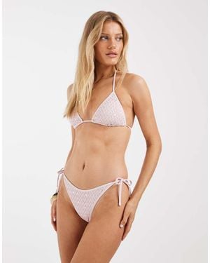 Hollister Sequin Crochet Tie Side Cheeky Bikini Bottom Co-ord - Natural