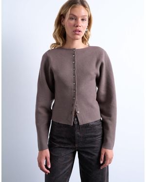 TOPSHOP Knitted Compact Balloon Sleeve Cardigan - Purple