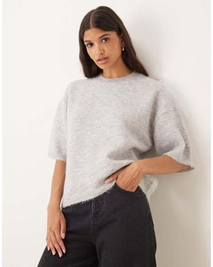 Gina Tricot Relaxed Fit Knitted Wool Alpaca Short Sleeve Top - White