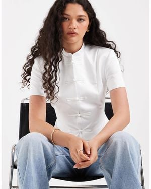 ASOS Heavy Satin Mandarin Collar Short Sleeve Jacket - White