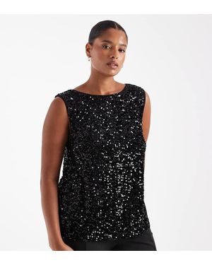 Pieces Plus Top Con Cuello Recto De Lentejuelas De Pieces Curve - Negro