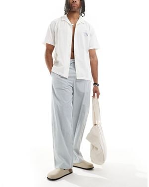 Bershka Striped Wide Leg Trouser - White