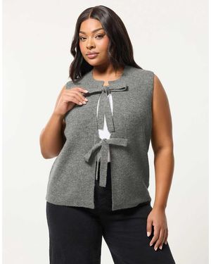 Yours Clothing Double Tie Knitted Vest Top - Grey