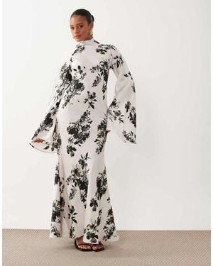 ASOS Satin Maxi Dress With Split Sleeve And Scarf Detail - White